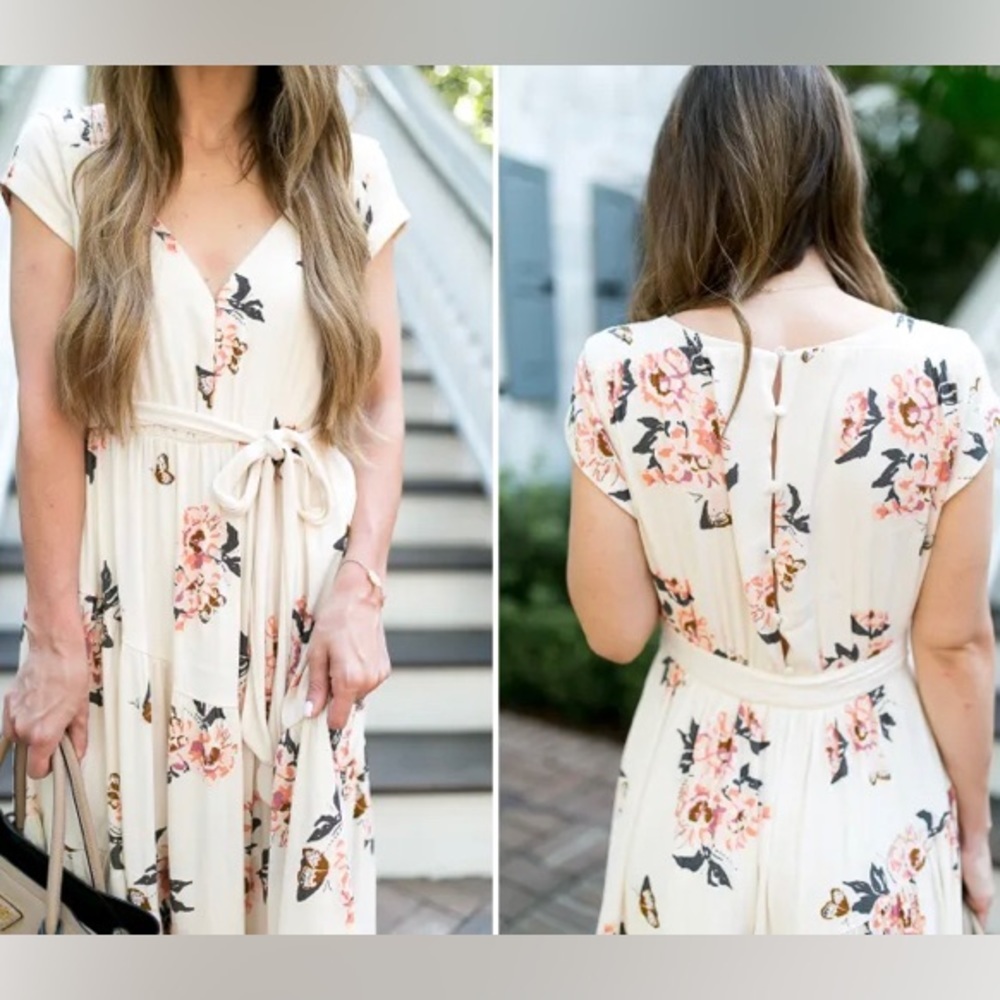 Free People All I Got Ivory Floral V-Neck Maxi Dress Size 6 - Picture 2 of 12